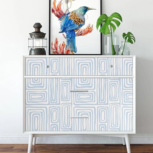 GloryTik Peel and Stick Wallpaper Blue and White Contact Paper Modern Geometric Self-Adhesive Removable Waterproof Wall Paper for Bedroom Bathroom Cabinets Kids Room Vinyl Roll 16.14"x197" by GloryTik - Used condition - Image 4