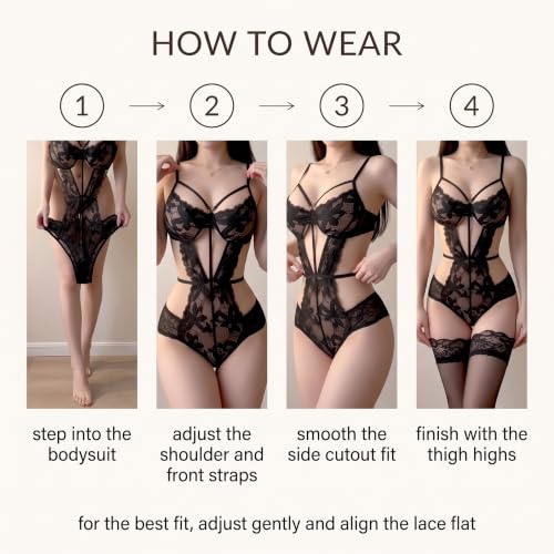 Dessous Damen sexy unterwäsche Damen Dessous Set Spitze Body mit Panty – Bild 3