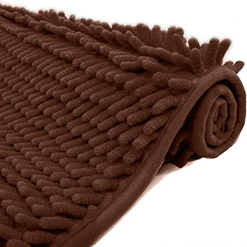 Eanpet Chenille Bath Mat Non-Slip Microfiber Floor Mat Baby Bath Mat For Kids Ultra Soft Washable Bathroom Dry Fast Water Absorbent Shower Mat Area Rugs (16" X 24", Brown) #TOP5