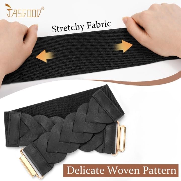 JASGOOD Women's Wide Elastic Belt Vintage Stretchy Belt for Dresses Braided Waist Belt4