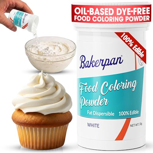 Image of Bakerpan Bright White Food Coloring Powder for Baking - 30g Oil Based, Artificial Dye-Free, Kosher & Gluten Free, For Buttercream, Chocolate, Candy, Icing & Cakes