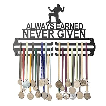 Always Earned Design -(48 * 30 CM) - Glory Medal Hangers Wall Display | Steel | Up to 45 Medals | Black, Glossy Finish