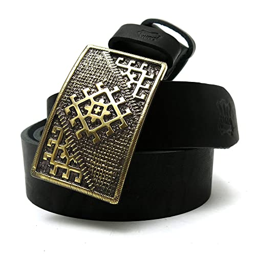 Leather belt with Ancient Sun belt buckle, Antient Scandinavian Slavic Pagan rectangular solar symbol belt buckle on leather belt4