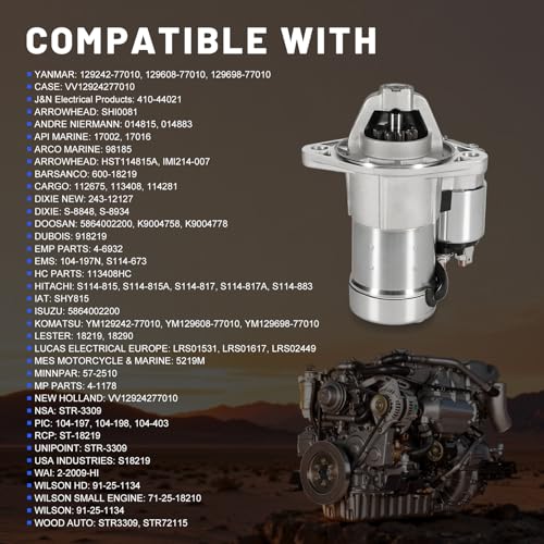 Motor de Arranque Compatible con Yanmar 2QM20 3JH2 3JH3 4JH3, Case CX27B, Cub Cadet Tank S6032-D para Motores Marinos y Excavadoras Compactas 12V CW 11T 1.2KW 12924277010 miniatura 3