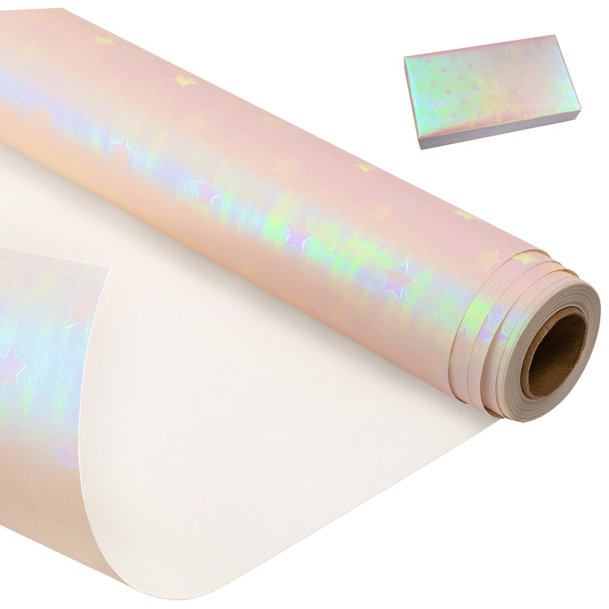 43cm*10m Birthday Gift Wrapping Paper Roll, Recyclable Shine Wrapping Paper Print with Star for Christmas, Birthday, Wedding,Baby Shower, Party Present Decoration