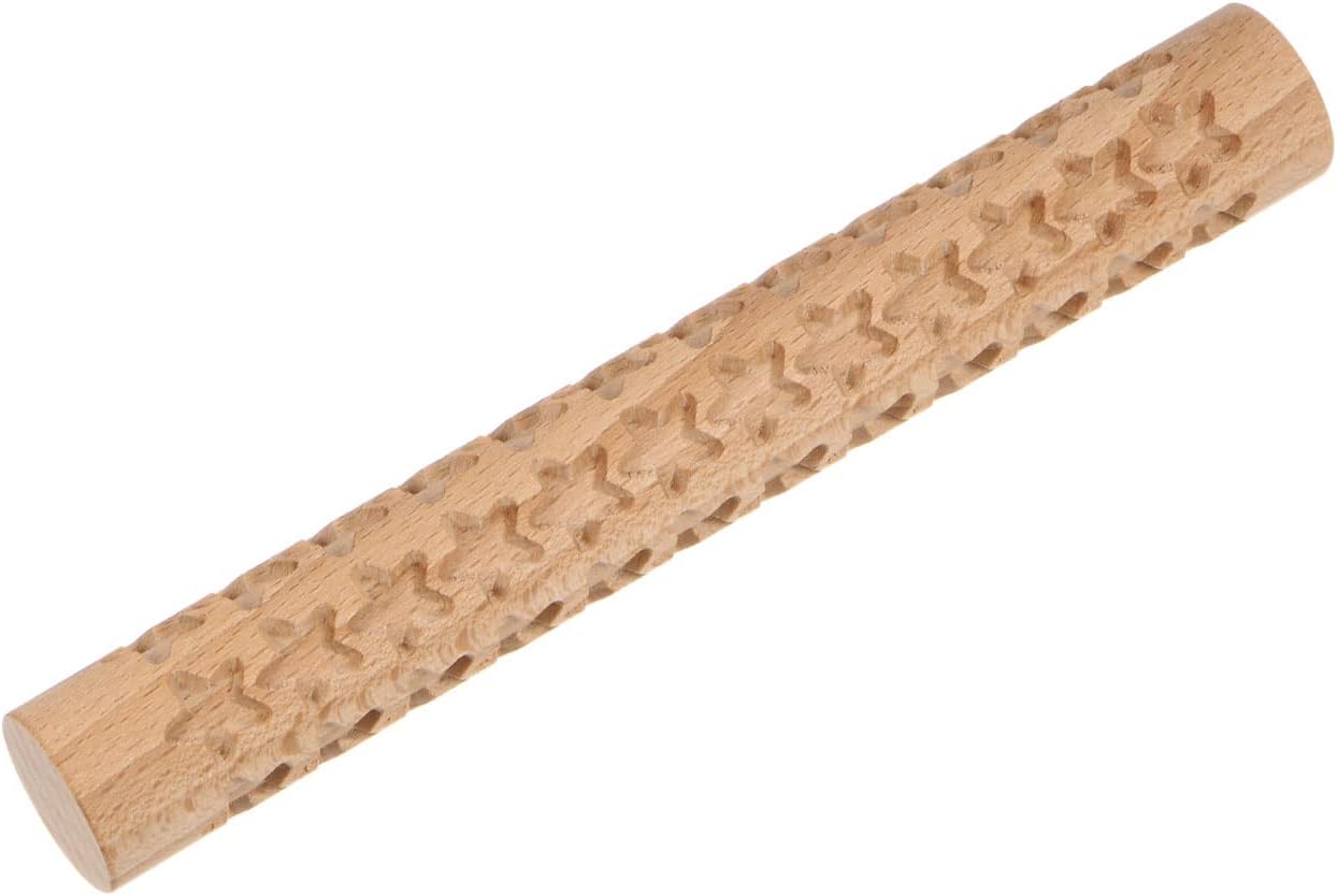HARFINGTON Wood Clay Roller 6 Inch Star Pattern Modeling Beech Wood Hand Rollers Wooden Pottery Tools Wood Grain Texture Rollers for Clay Baking DIY