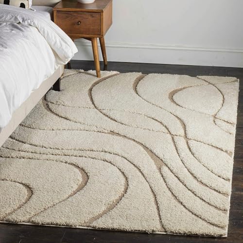 Image of Carpet for Hallway, Kitchen, and Modern Interiors, Cozy Shag Runner for Living Room, Entryway & Office Decor Size 5x8 feet Ivory 0 Cut