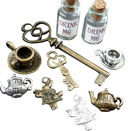 UMBRELLALABORATORY Alice in Wonderland 10 Pcs Steampunk Antique 1ml Drink Me Bottle Vial Jewelry Charm Findings Mix Lot 98