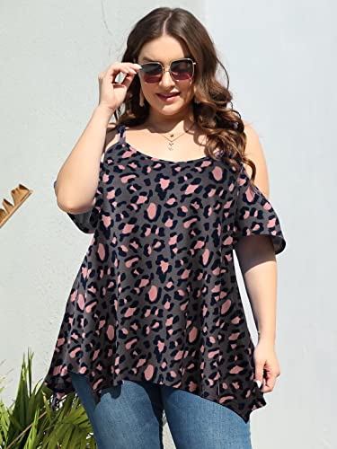 Image of LARACE Cold Shoulder Tops for Womens Summer Clothes Spaghetti Strape Tunic Oversized Shirts Asymmetrical Plus Size Blouse