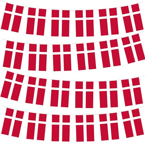 10 m/32,8 fot Danmark flagga flaggväv med 30 flaggor för olympiska spelen Euro partydekorationer 2024, Danmark flaggbanderoll för inomhus utomhus fotbollsspel sportevenemang, Danmark festdekorationer