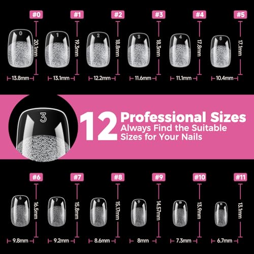 Image of UNA GELLA Gel Nail Tips Square & Squoval Short, 504pcs Short Round Square Nail Tips Pre Etched Squoval Soft Gel Clear Fake Nails Full Cover For Nails Extension Home DIY Salon 12 Sizes