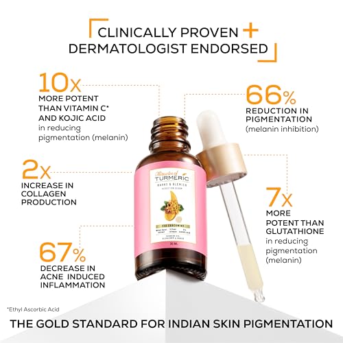 Image of Marks & Blemish Reduction Serum | 25X Curcumins, 5% Azelaic Acid, Witch Hazel & 3 plant collagen | Fades Acne Marks, Scars, Dark Spots & Discolouration | Face Serum for Even Tone & Smooth Skin|All skin types | Women & Men-30ml