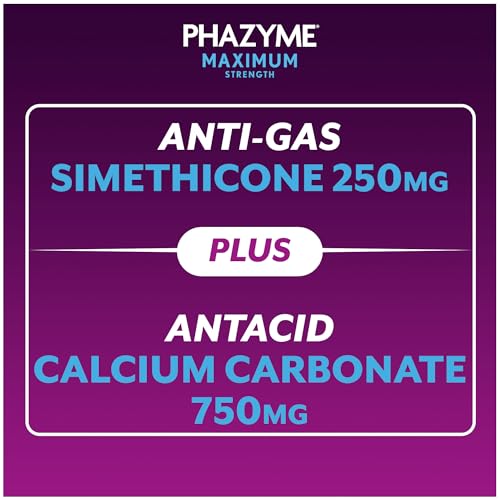 Image of Phazyme Maximum Strength Gas & Acid Relief, Works Fast, Cherry Flavor, 24 Count, Chews to Quickly Eases Bloating, Pressure & Discomfort