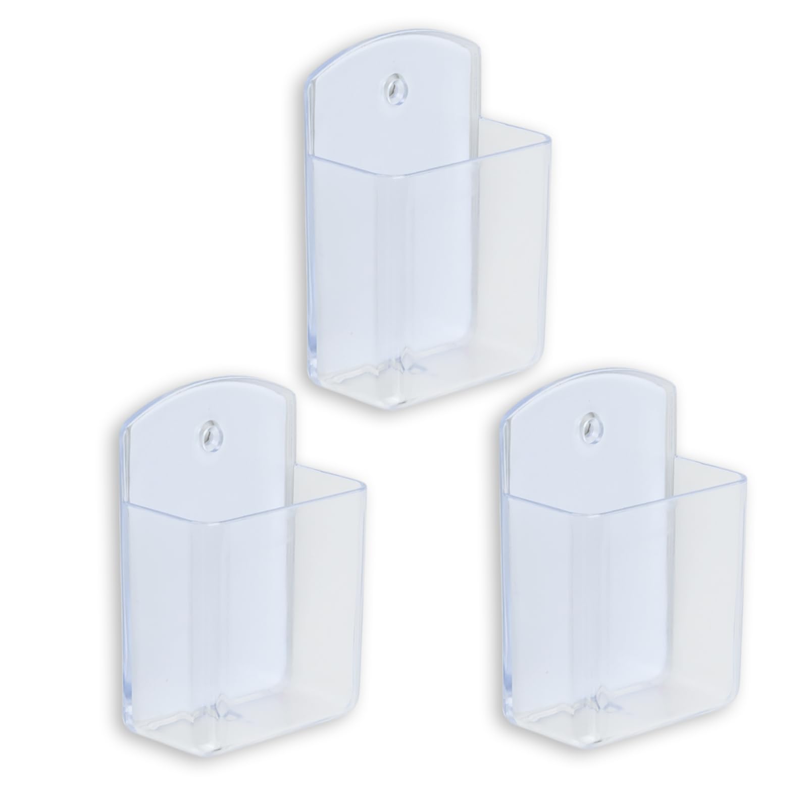 3 Pack Remote Control Holder Wall Mount, 3.5x6.5x10 cm, Clear Self Adhesive Media Organiser Box, No Drill ABS Storage Caddy for TV Remote Mobile Phone Pen Bedside Office