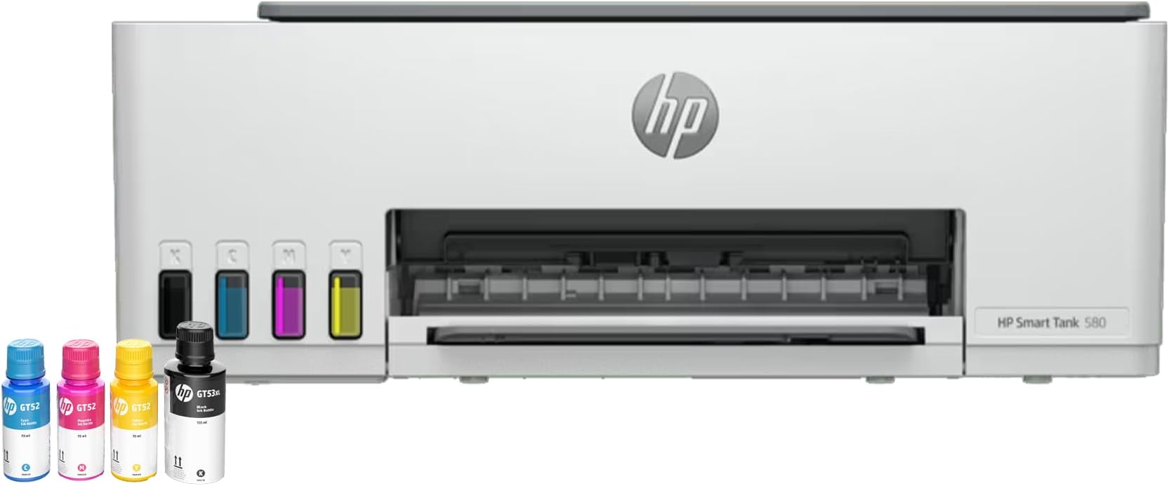 HP Smart Tank 580 All-in-One WiFi Colour Printer | 1 Extra Black Ink Bottle | 1+1 Year Extended Warranty on Registration| Up to 8000 Black & 6000 Colour Prints I Print,Scan & Copy for Office/Home