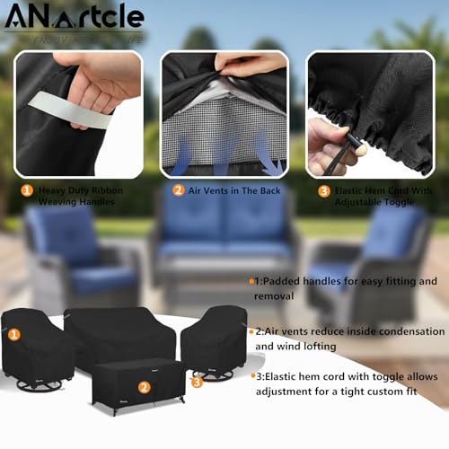 Image of Patio Furniture Covers 4 Piece Set, 600D Waterproof Heavy Duty Outdoor Furniture Covers,Fit Wicker Patio Sofa, Swivel Rocker Chair and Coffee Table,Black