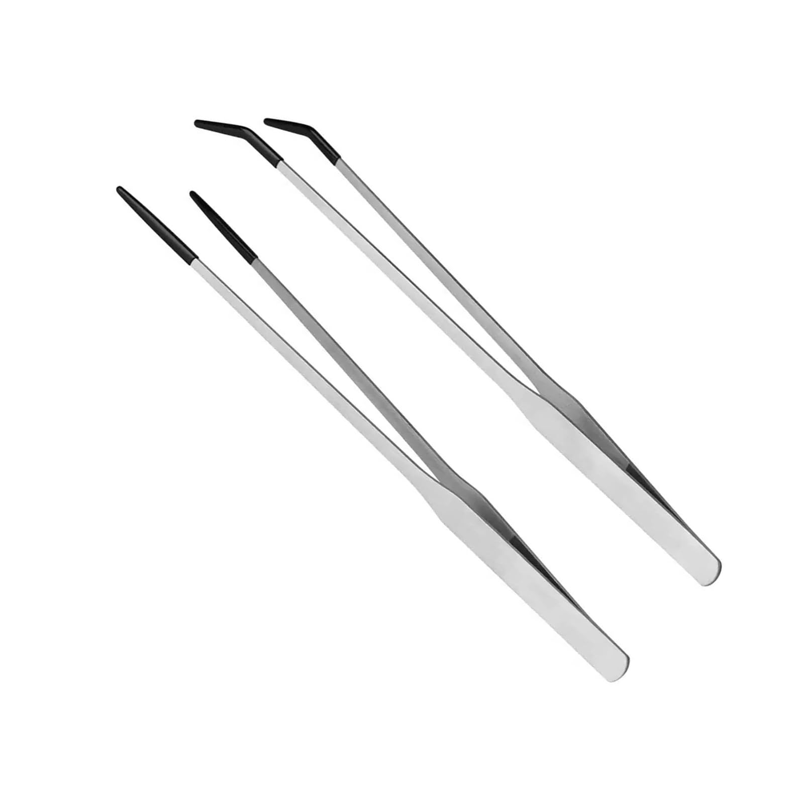 Hsioluted Silver Professional Reptiles Feeding Tongs Long Tweezers Ergonomic Grip Antislip Silicone Head For Secure Food Transfer Steel Feeding Tongs For Reptiles