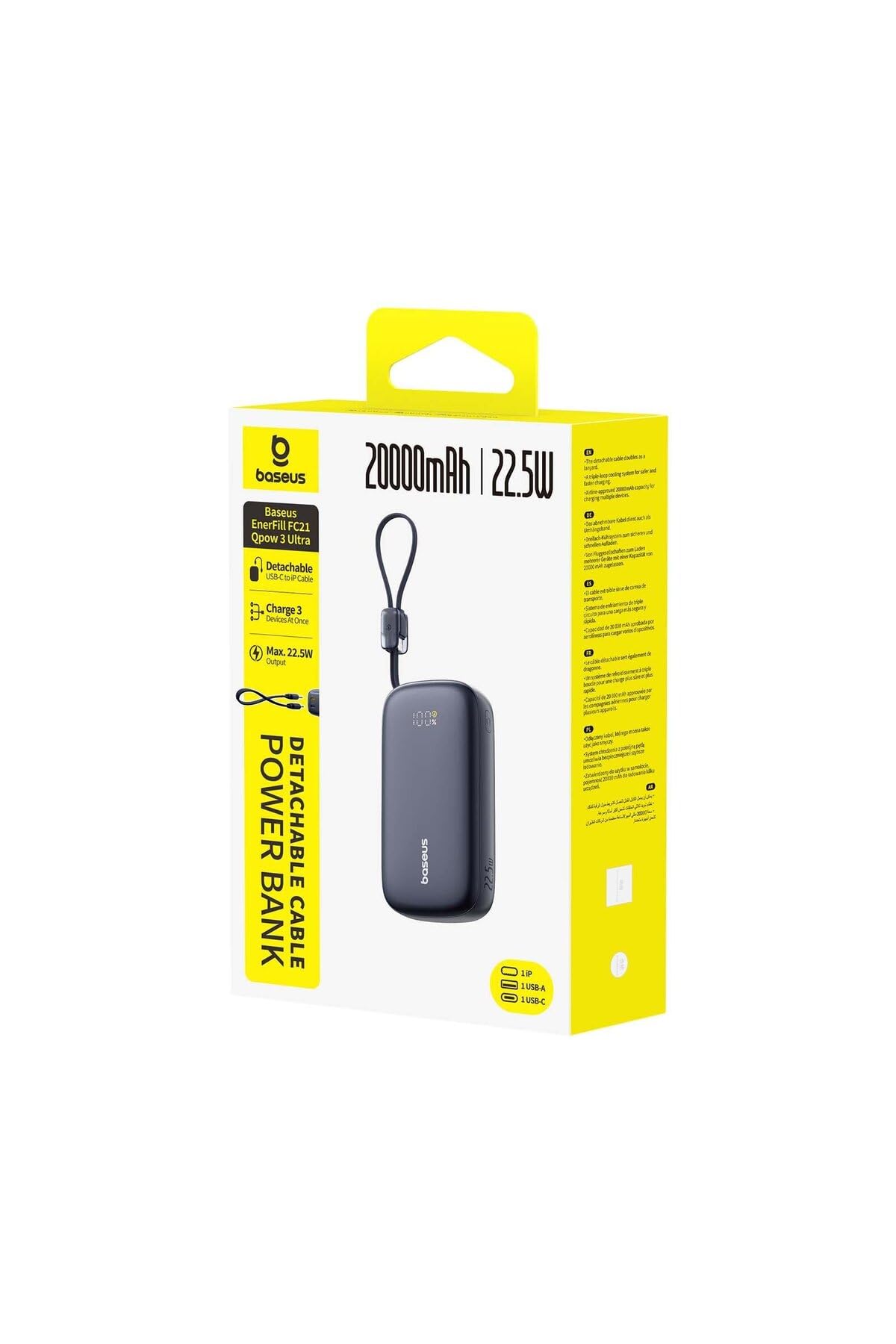 Baseus EnerFill FC21 QPow3 Ultra - Batería externa con pantalla digital (20.000 mAh, 22,5 W), color negro