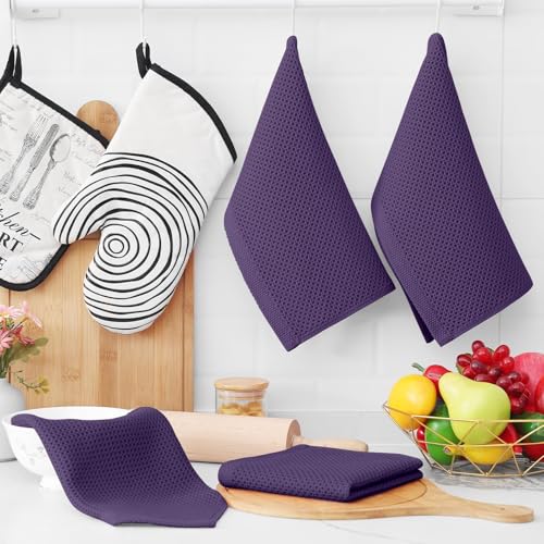 Image of Homaxy 100% Cotton Waffle Weave Kitchen Dish Cloths, Ultra Soft Absorbent Quick Drying Dish Towels, 12 x 12 Inches, 24-Pack, Eggplant