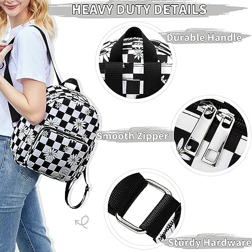 VASCHY Small Backpack for Women, Cute Mini Lightweight Nylon Travel Backpack Purse for Teen Girls Plaid Daisy4