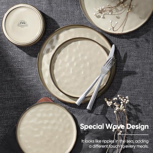 Homikit 12 Piece Dinner Sets, Reactive Glaze Plates and Bowls Set for 4 People, Elegant Dinnerware Stoneware for Kitchen Dinner Camping, Scratch Resistant, Dishwasher & Microwave Safe, Desert Khaki - Image 4