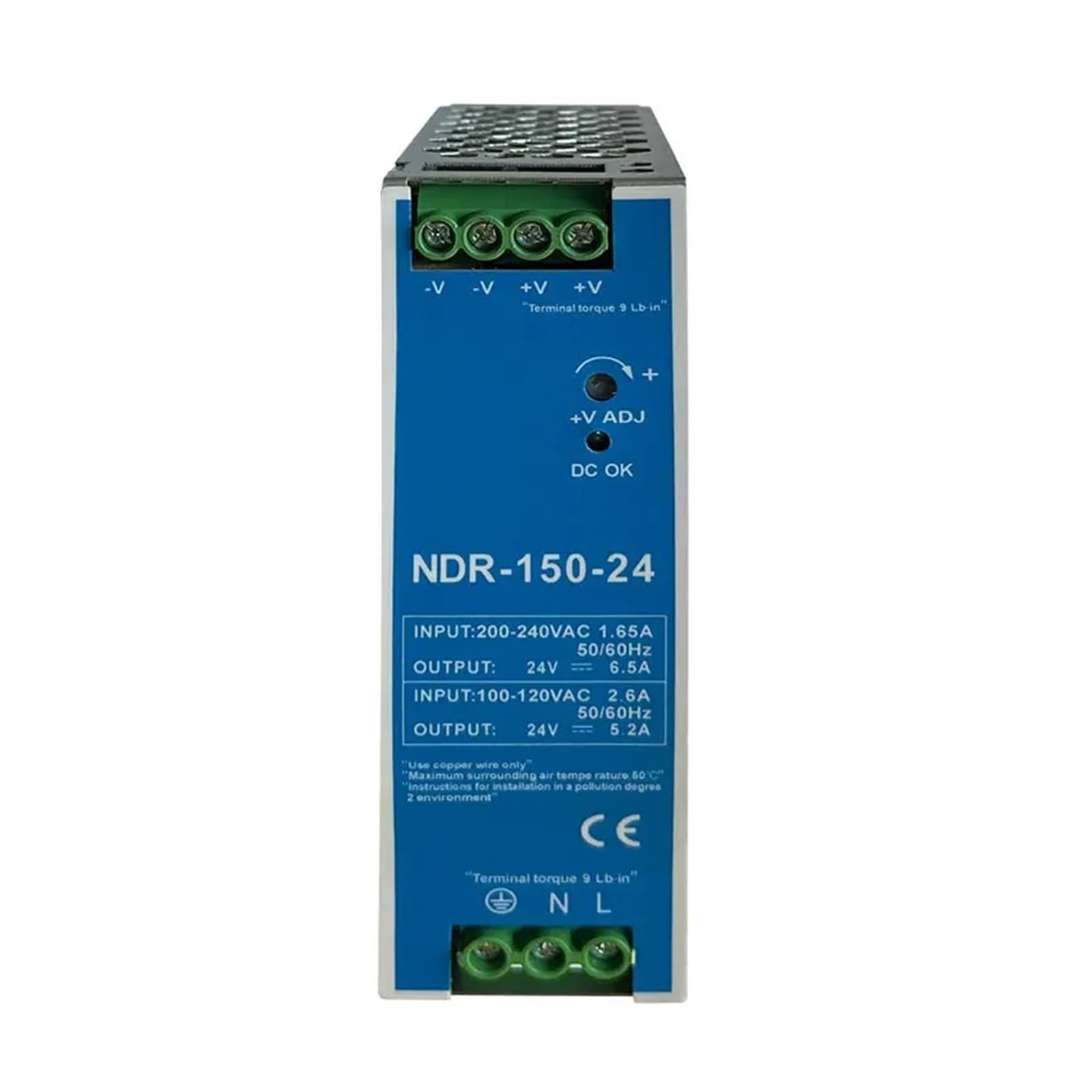 Zasilacz impulsowy, 2,5A 12V 5,2A 24V NDR150W Przemysłowy zasilacz impulsowy montowany na szynie DIN z pojedynczym wyjściem AC na DC(NDR-150W-12V 2.5A)