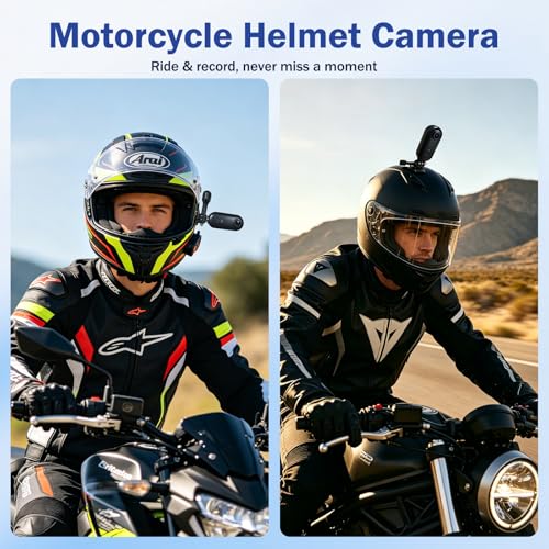 Image of 4K Mini Action Camera - Motorcycle Camera with Cycling Stand & 64GB Card | Hands-free POV Recording, With Wearable Magnetic Lanyard, Helmet Mount Waterproof Case for Cycling Bike Vlogging(Black)