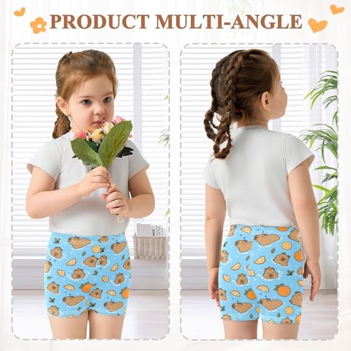 Cute Capybara with Oranges Blue Girls Shorts Elastic Waist Sports Shorts Girls Leggings Pants for 4-10 Years4