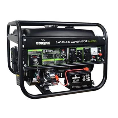 Foto di Tecnoware Power Systems - Generatore di Corrente 4200VA | Benzina a 4 Tempi | Avviamento Elettrico e Manuale | Autonomia Lunga con Serbatoio 15L | Ideale per Campeggio e Cantieri, Nero