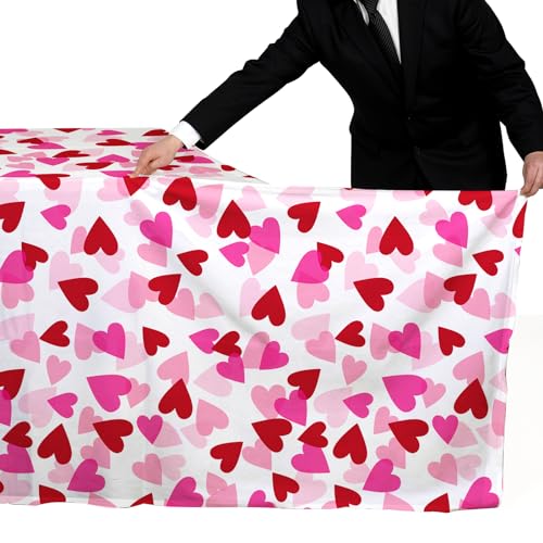Image of Valentine's Love 3-Pack Tablecloths: Waterproof & Disposable Plastic Covers, 54x108 inch, Romantic Heart-Themed Decorations for Memorable Party Tables