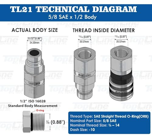Image of 5 /8 inch SAE (TL21-M) Flat Face Hydraulic Quick Connect Male Coupler Plug Skid Steer Bobcat with Dust Cap, 1 /2 body ISO 16028