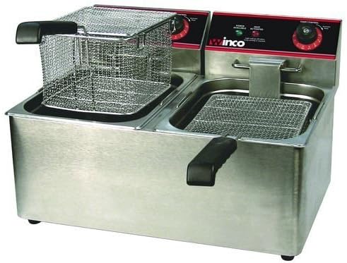 Winco Countertop Comm. Deep Fryer, Twin Well W/ Lid, 32 lbs Oil Capacity by Winco