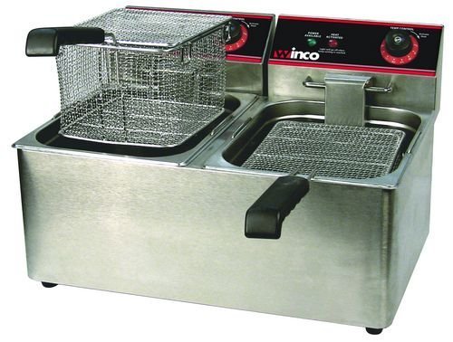 Winco Countertop Comm. Deep Fryer, Twin Well W/ Lid, 32 lbs Oil Capacity by Winco