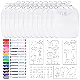 【Spezifikationen】: Das DIY Baby Lätzchen Set enthält 12 reine weiße Lätzchen, 14 bunte Textilstifte und 5 Zeichenschablonen. Das personalisierte Lätzchen bringt den Kindern ein einzigartiges Erlebnis.