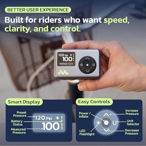 Image of Ventus Race Mini Bike Pump, 25s Fast Inflation, Bicycle Pump with Gauge - 120 PSI, Bike Tire Pump with Presta, Schrader, Dunlop Valve for Road, City Bikes & MTB-by Woowind