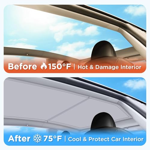 Image of 2026 Upgraded for Tesla Model Y Accessories Sunshade Roof [No Sag, Ice-Crystal Cooling Coatings] Heat Insulation Glass Roof Sun Shade for Tesla Model Y Accessories 2020-2024 Gray