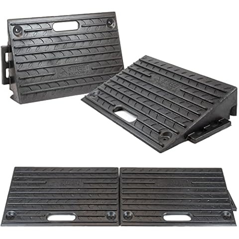 Street Solutions UK Rubber Kerb Ramps 4 Inch | Set of 4 | Heavy Duty Mobility Threshold Ramps for Wheelchairs, Cars Vehicles, Caravan, Scooter Wheels, Skateboard, Motorcycle, Disabled Chair & Dog Cover