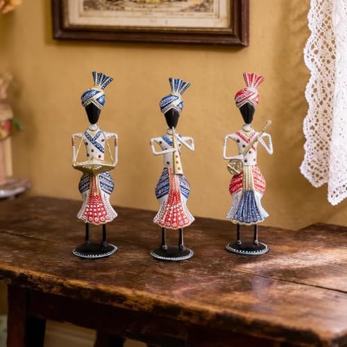 Image of Handcrafted Rajasthani Musician Figurines | Traditional Indian Art Showpiece for Home, Living Room, Office & Table Decor | Decorative Gift Item (White Tribal Musician)