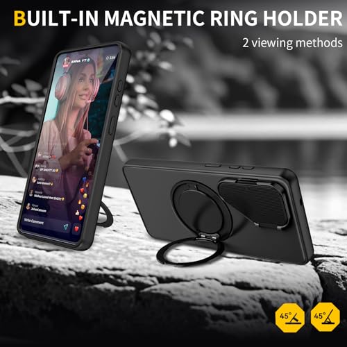 Image of Spazy Case Nothing Phone 4a Back Cover|Premium Magnetic Ring Stand Case with Camera Protection Slider|360 Rotating Kickstand|Slim & Strong Grip Phone Case in Black