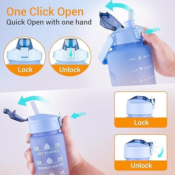 Image of EKAN 2 in 1 Motivational Water Bottles Set 600 ml, 200 ml Large Capacity Sipper Bottles for School kids Use Leak-proof BPA-Free Water Bottles (Water Bottle 2pcs)