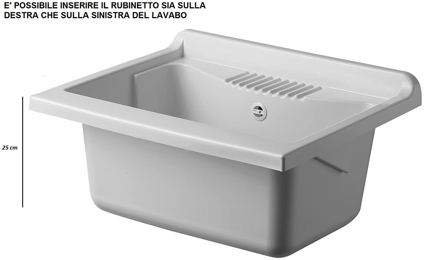 Negrari Lavatoio in Resina PVC per ambienti umidi, Resistente nel tempo, Kit di scarico incluso, L60 x P50 x H85, Bianco