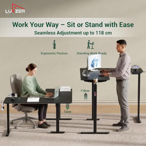 Image of Lukzer L-Shape Electric Height Adjustable Desk with USB & Type-C Digital Display Advance Memory Preset Sit Stand Home Office Table (EST-001 /UC-Black & Black /160 x 140 cm) DIY with 3 Years Warranty