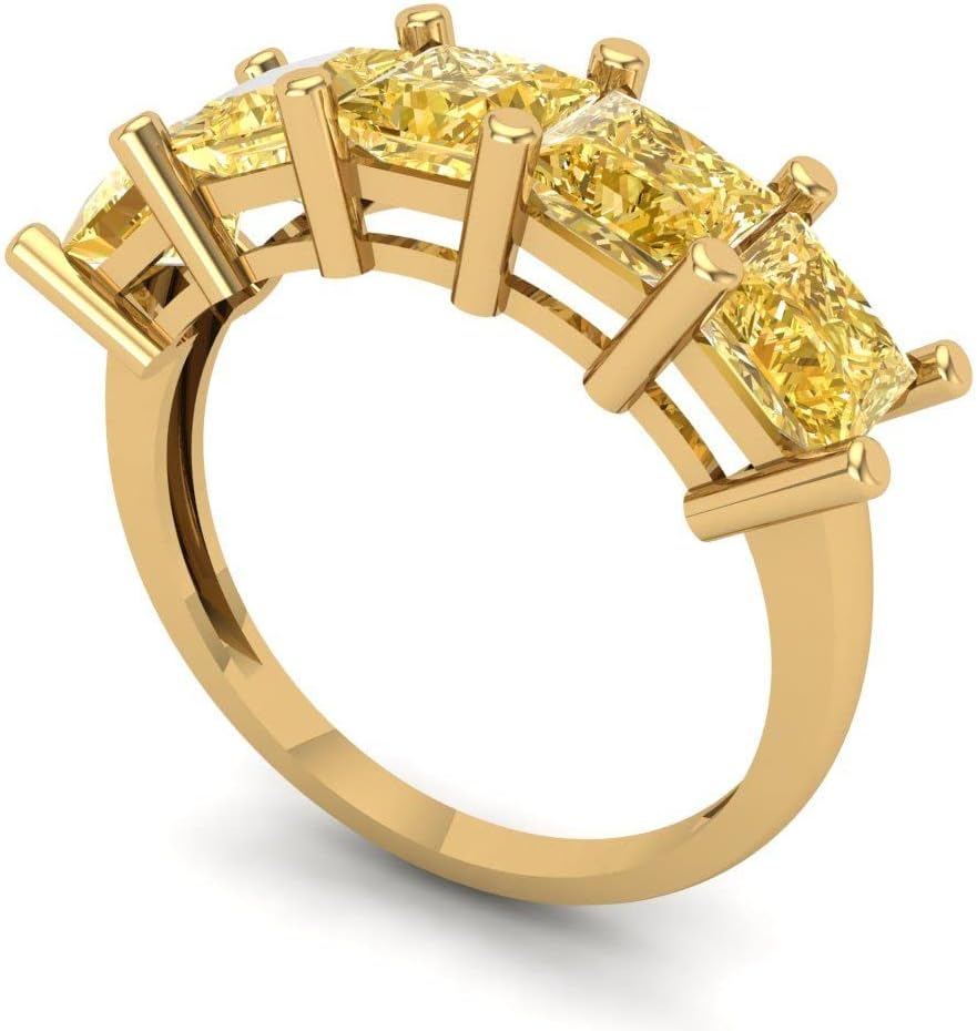 Clara Pucci 14K Yellow Gold Wedding Band for Women | Stacking Classic Comfort Fit | Engagement Bridal Jewelry | 2.5 TCW Princess Cut Natural Citrine (4.5mm)