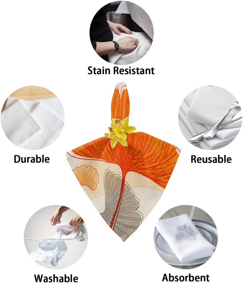 Retro Floral Ginkgo Biloba Cloth Napkins Set Birthday Banquet Wedding Decor Restaurant Supplies Table(4pcs)