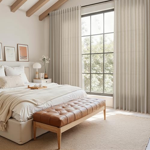 Image of Nanspring Cobblestone Linen Curtains 84 Inches Long for Living Room Light Filtering Semi Sheer Curtain Back Tab and Rod Pocket Modern Farmhouse Decor Elegant Drapes for Bedroom 52x84, 2 Panels