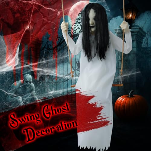 Halloween Decorations Outdoor Indoor Haunted Swinging Girl, Scary Ghost on Swing for Yard Porch, Creepy Motion Easy to Hang - Image 3