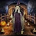 Halloween Haunters 6 Foot Animated Standing Speaking Scary Evil Wicked Witch Broomstick Prop Decoration with Turning Body and Head, Flashing LED Eyes, Cackles, Speaks Spooky Phrases - Haunted House