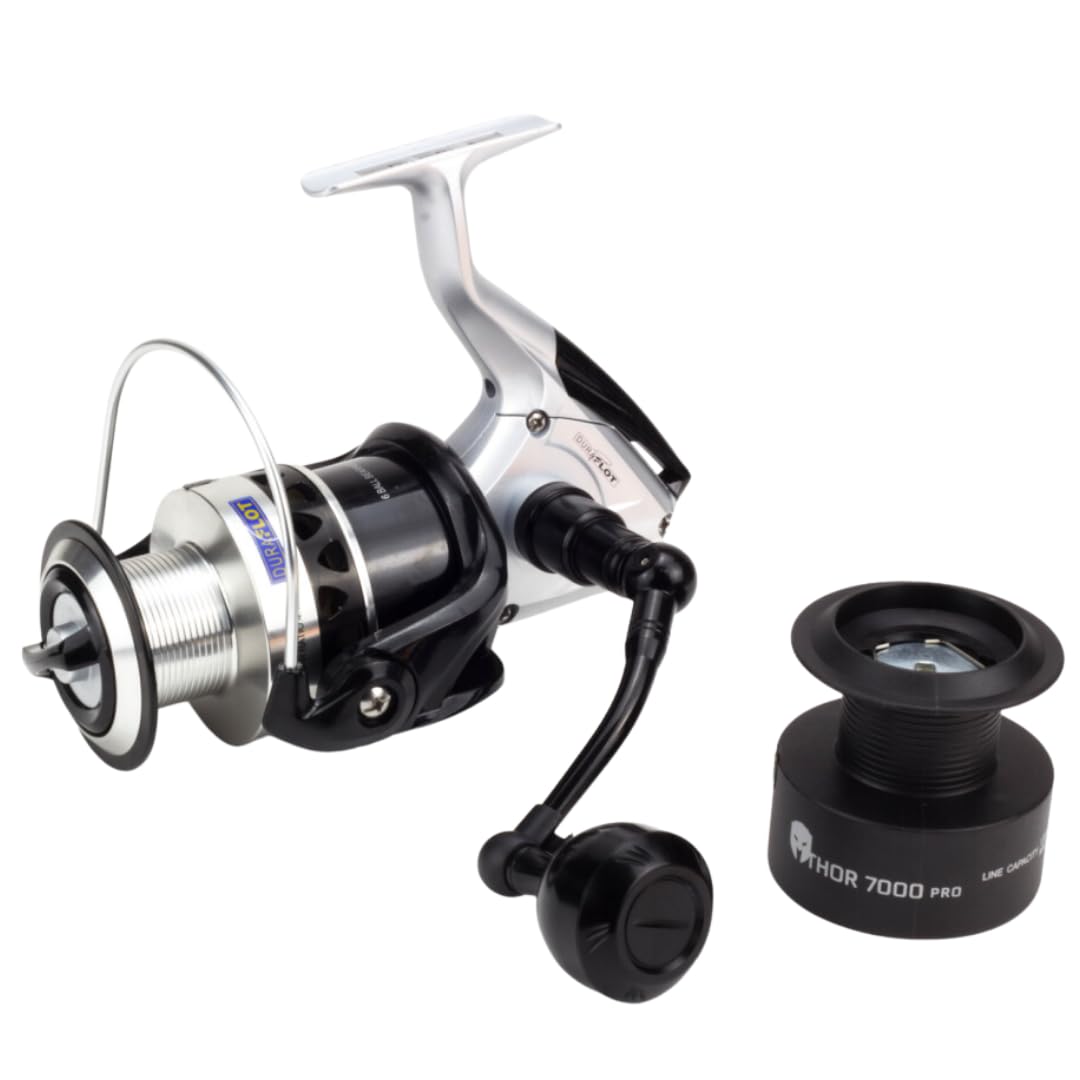 Carrete de Pesca Thor 7000 Pro - Surfcasting, Pesca de Fondo, 2 Bobinas, 14Kg Freno, 6 Rodamientos, Carrete Mar y Agua Salada