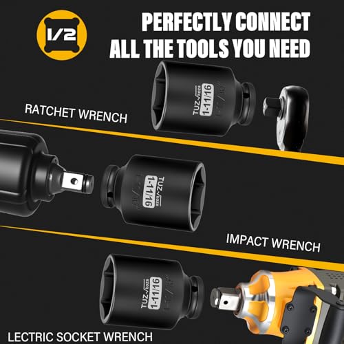 Image of 1 /2 Inch Drive 1-11 /16 Inch Deep SAE Impact Socket,CR-MO,6 Point Radius Corner Design,Square Chamfered Opening,Axle Nut Impact Grade Socket for Easy Removal