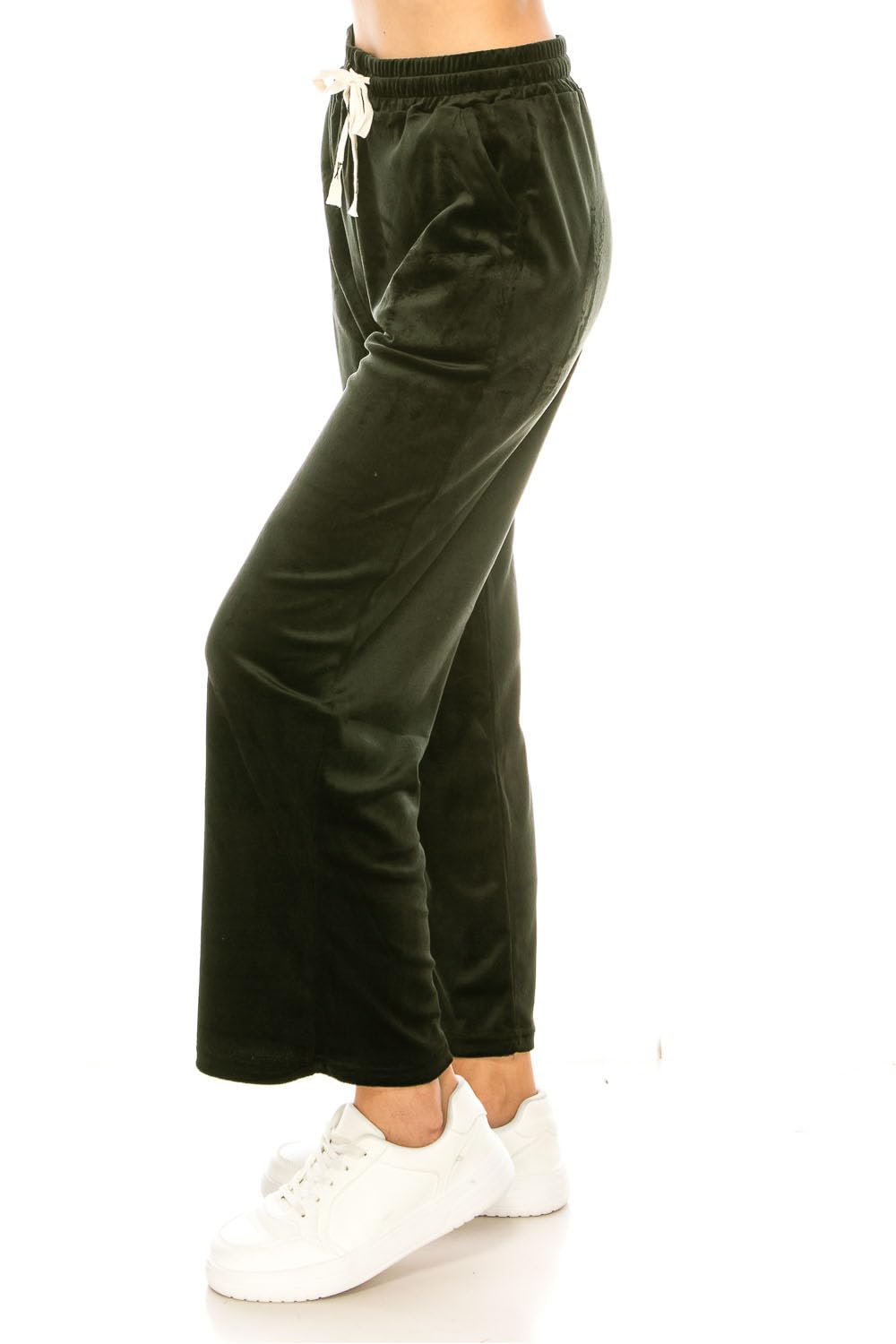 LA12ST Womens Elastic Waist Velour Loose Wide Leg Pants Long Palazzo Casual Flare Jogger with Pockets